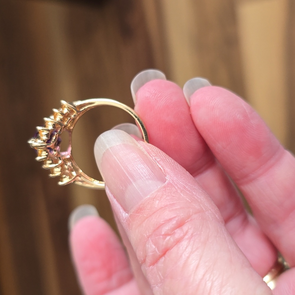 3xHOST PICK Very Vintage Elegant 10k Gold Amethyst Teardrop & Citrine Ring. Sz 8 - Picture 6 of 8